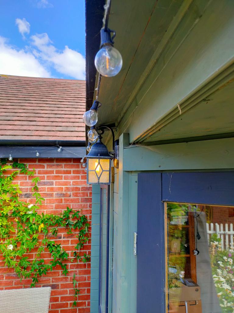 Lighting installed outside of the man cave