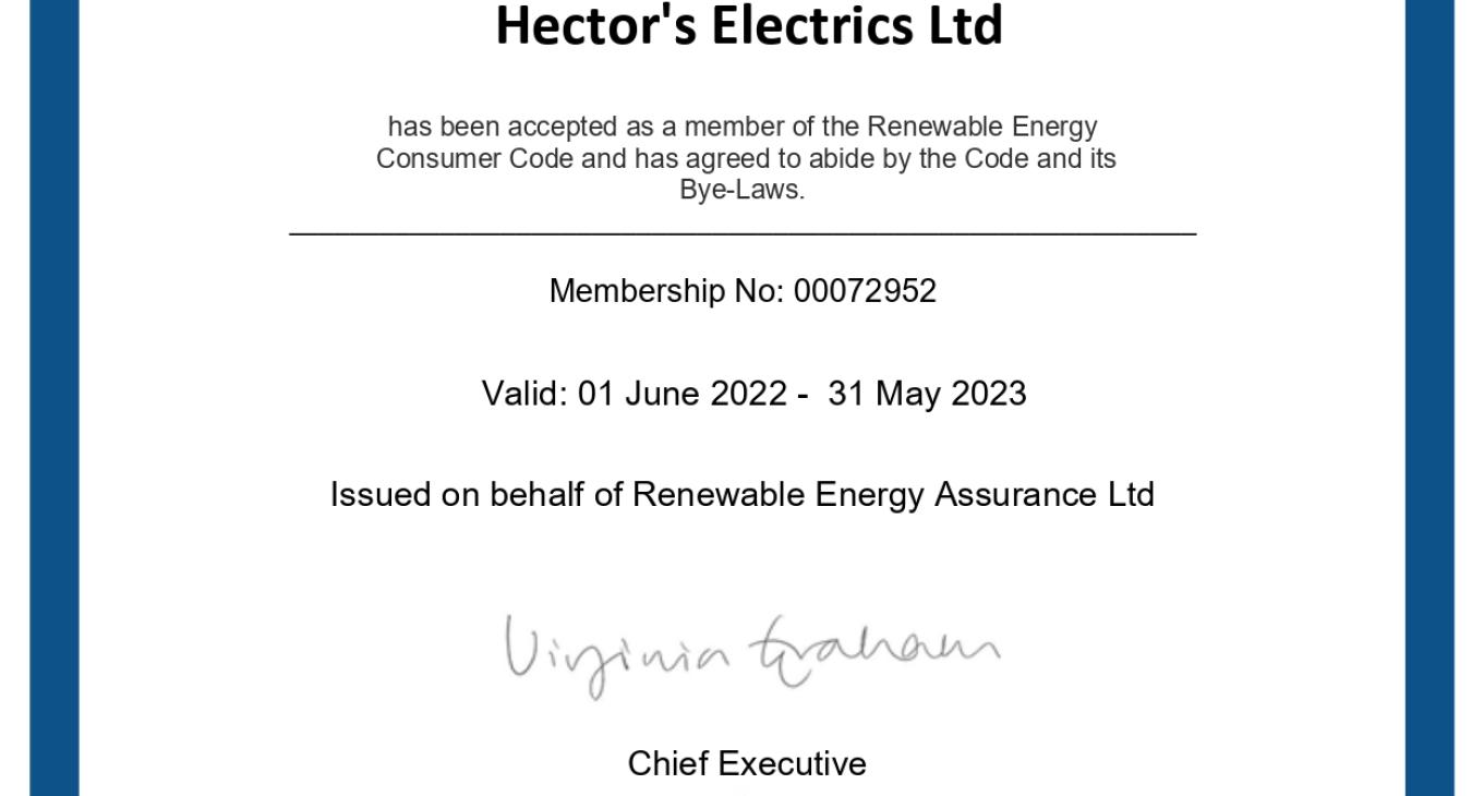 Renewable Energy Consumer Code Certification
